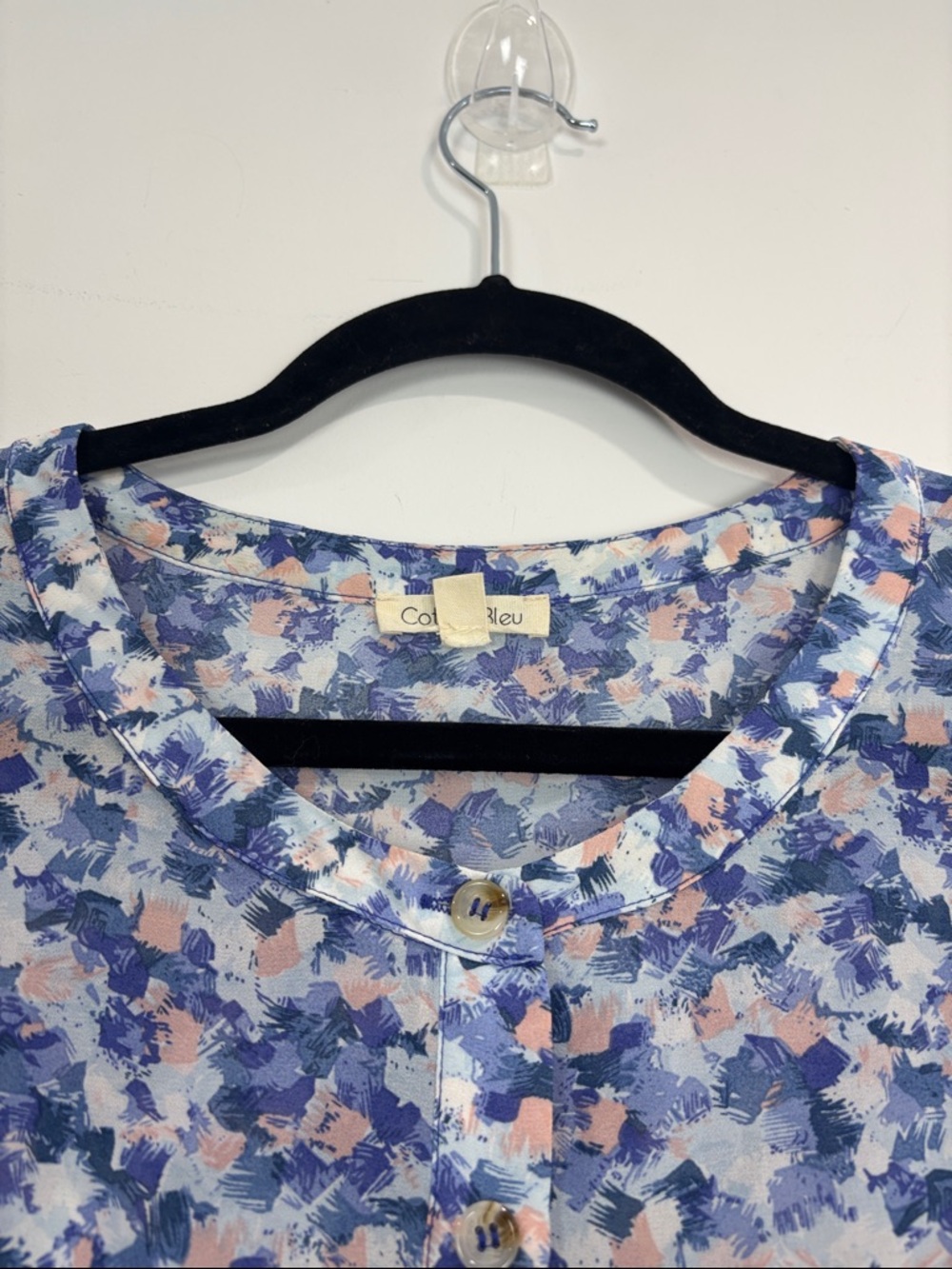 Cotton Bleu XL Blue Floral Tunic Top Longline Button Front High Slit Blouse Boho - Picture 3 of 13